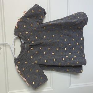 Tahari grey tunic with gold polka dots